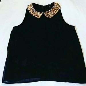 Black & rose gold sequins neckline shear top